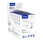 Présentoir chargeur mural 65W GaN USB-A + USB-C (PD) PowerCharge