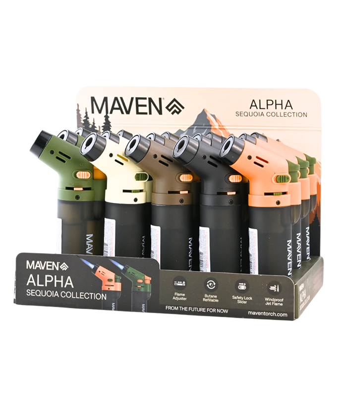 maven-alpha-sequoia-torch-lighter-display Présentoir comptoir briquets torche réutilisables Maven «Alpha» Sequoia – Image 1