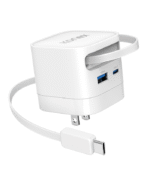 Chargeur mural 35W GaN USB-A + USB-C (PD) PowerCharge FLEX avec câble rétractable – Image 2